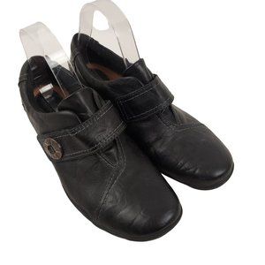 Clarks Shoes Womens 8.5 M Black Leather Mary Jane Artisan Hook & Loop Strap
